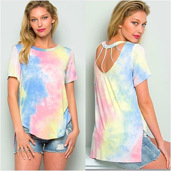 Flirty Tie Dye Cage Back Tee Top SML - Picture 4 of 6